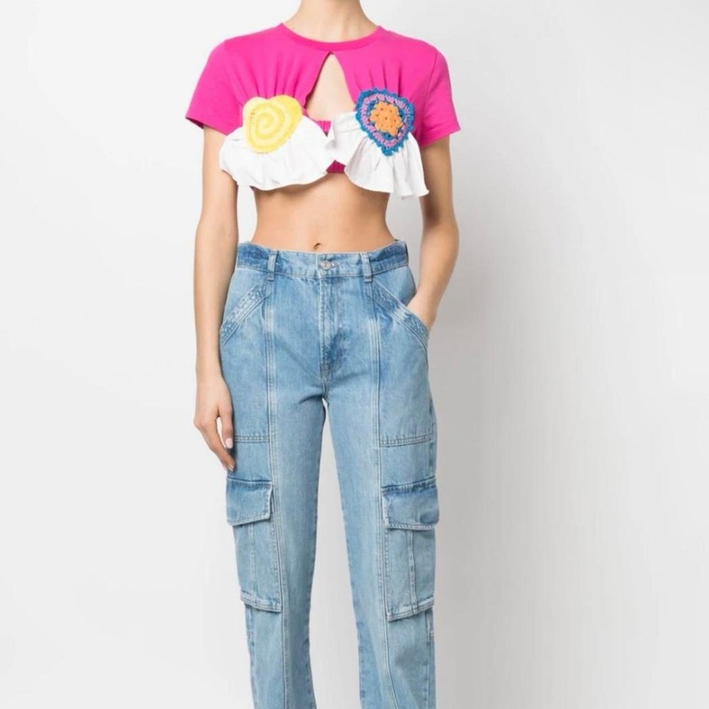 Andersson Bell Crochet Pink Crop Top